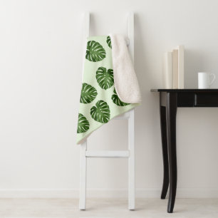 Couverture Sherpa Feuilles de palmiers, Feuilles verts, Motif tropic