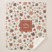 Couverture Sherpa Feuilles de Tombe Élégantes Monogramme Beige (Devant)