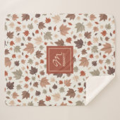 Couverture Sherpa Feuilles de Tombe Élégantes Monogramme Beige (Devant (Horizontal))