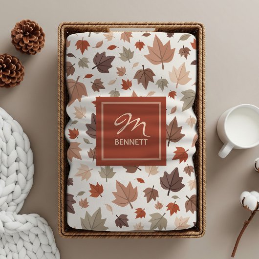Couverture Sherpa Feuilles de Tombe Élégantes Monogramme Beige