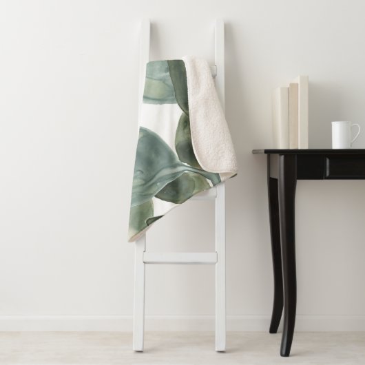 Couverture Sherpa Feuilles d'eau - Aquarelle (En situation)