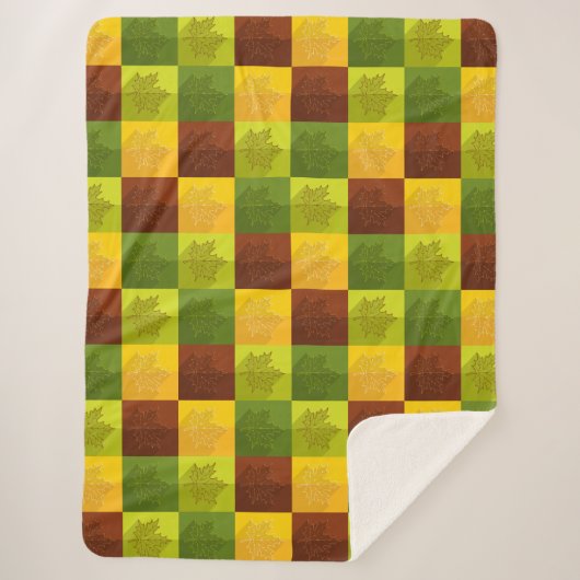 Couverture Sherpa Feuilles d'érable d'automne, brun, or, vert (Devant)