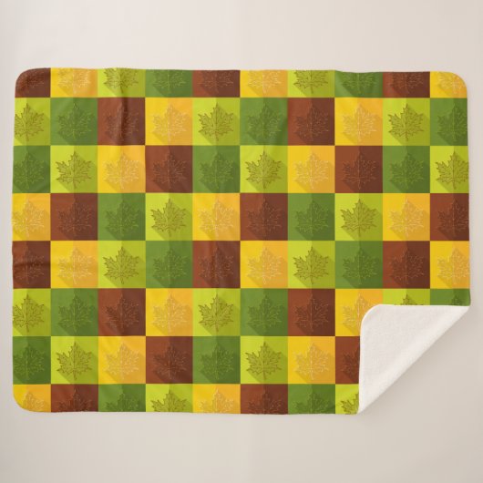 Couverture Sherpa Feuilles d'érable d'automne, brun, or, vert (Devant (Horizontal))