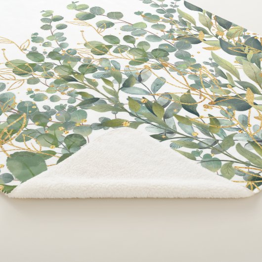 Couverture Sherpa Feuilles D'Eucalyptus Botanique Or Et Vert (3/4)