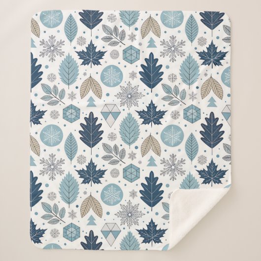 Couverture Sherpa Feuilles d'hiver et Formes de neige Sherpa Blanket (Devant)