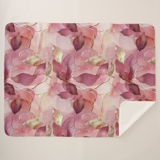 Couverture Sherpa Feuilles d'or rose (Devant (Horizontal))