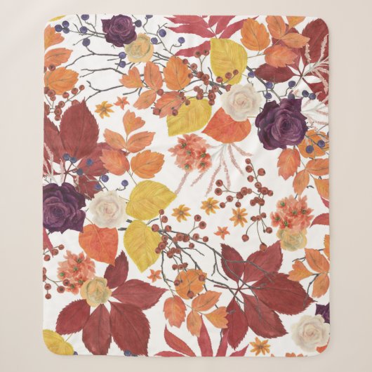 Couverture Sherpa Feuilles et Roses de l'automne (Devant)