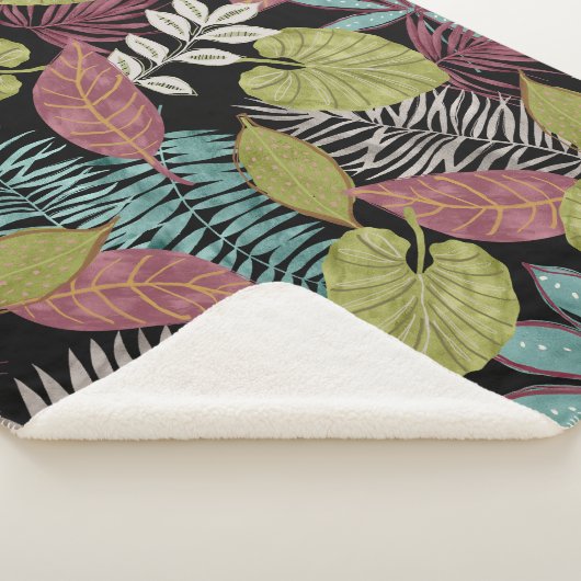 Couverture Sherpa Feuilles sombres tropicaux : Motif textile (3/4)