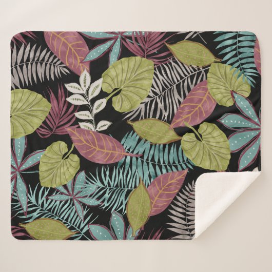 Couverture Sherpa Feuilles sombres tropicaux : Motif textile (Devant (Horizontal))