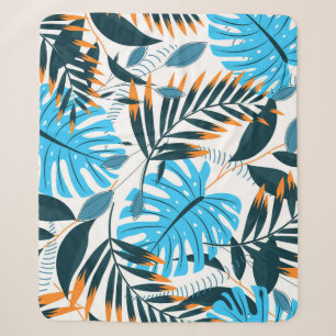 Couverture Sherpa Feuilles tropicaux Motif blanc brillant
