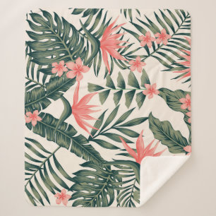 Couverture Sherpa Feuilles tropicaux, papier peint joyeux sur la pla
