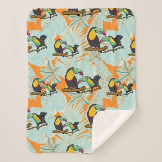 Couverture Sherpa Feuilles tropicaux toucan sans couture Motif (Devant)