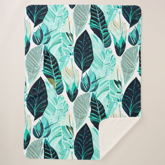 Couverture Sherpa feuilles verts (Devant)