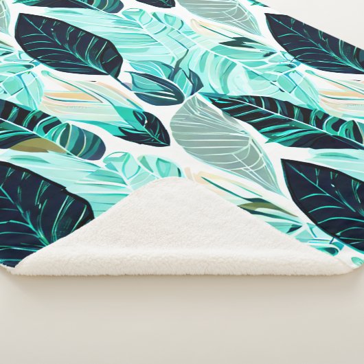 Couverture Sherpa feuilles verts (3/4)