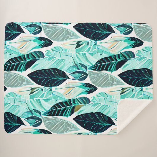 Couverture Sherpa feuilles verts (Devant (Horizontal))