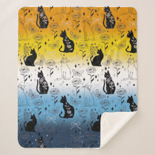 Couverture Sherpa Fierté AroAce Chat Noir - Sorcière Mystique