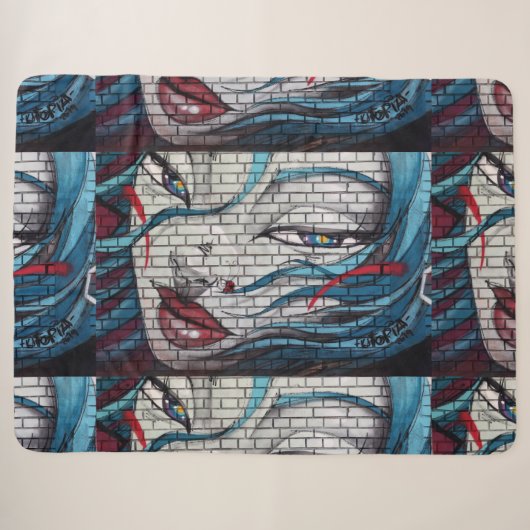 Couverture Sherpa Fille asiatique graffiti (Devant (Horizontal))