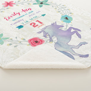 Couverture Sherpa Fille Bébé Licorne Violette Statistiques de Naissa