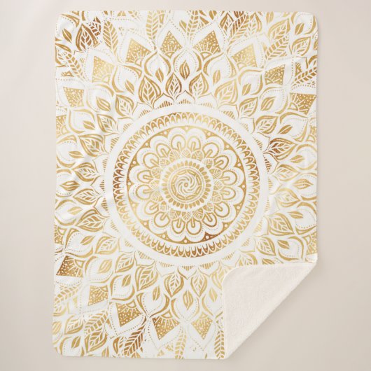 Couverture Sherpa Fille Blanc Mandala Or Floral (Devant)