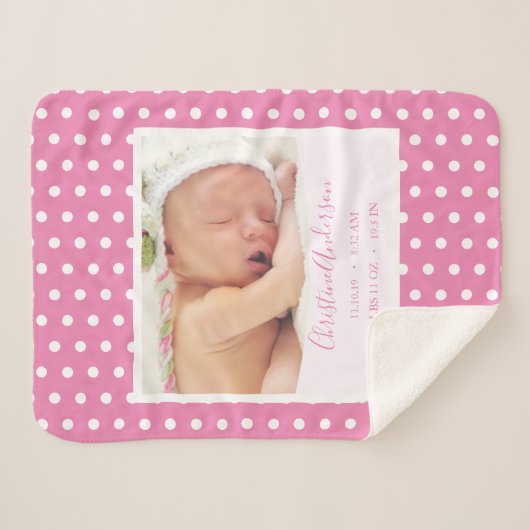 Couverture Sherpa Fille de nouveau-né avec statistiques de naissance (Devant (Horizontal))