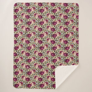 Couverture Sherpa Fille Empreinte de léopard Floral rose or