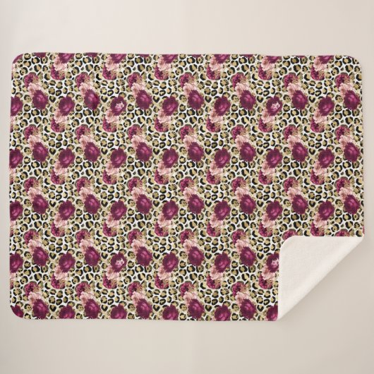 Couverture Sherpa Fille Empreinte de léopard Floral rose or (Devant (Horizontal))