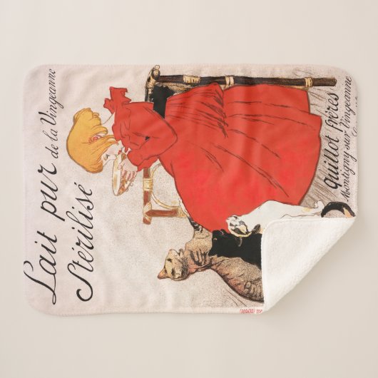 Couverture Sherpa Fille en Robe Rouge Boire Lait Steinlen Poster (Devant (Horizontal))