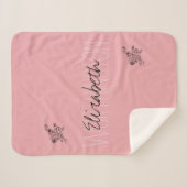 Couverture Sherpa Fille Floral Calligraphie Nom rose roux rouge (Devant (Horizontal))