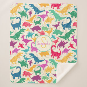 Couverture Sherpa Fille Florale Dinosaure Silhouette Filles