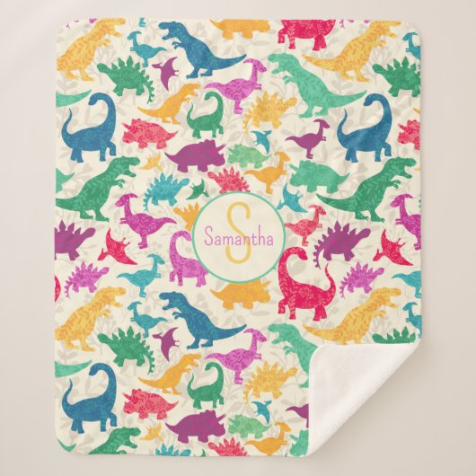 Couverture Sherpa Fille Florale Dinosaure Silhouette Filles (Devant)