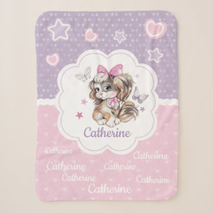 Couverture Sherpa Fille mignonne nommée faite sur commande de chiot