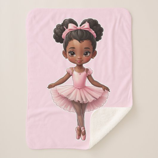 Couverture Sherpa Fille noire Ballerina Rose Ballet (Devant)