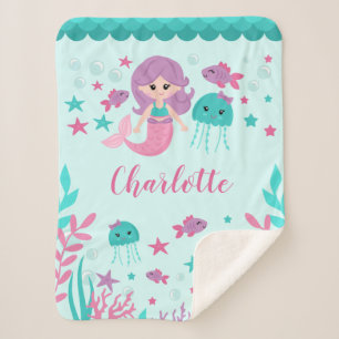 Couverture Sherpa Fille personnalisée par sirène mignonne