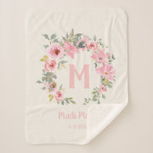Fille Rose Floral Sauge Feuilles Monogramme