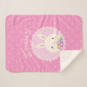 Couverture Sherpa Fille rose mignonne Kawaii Bunny & Fleurs Nom Pers (Devant (Horizontal))
