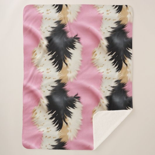 Couverture Sherpa Fille Rose Noir Blanc Or Cowhide (Devant)