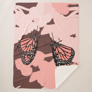 Couverture Sherpa Fille Rose Nourrir Monarque Papillon Paire