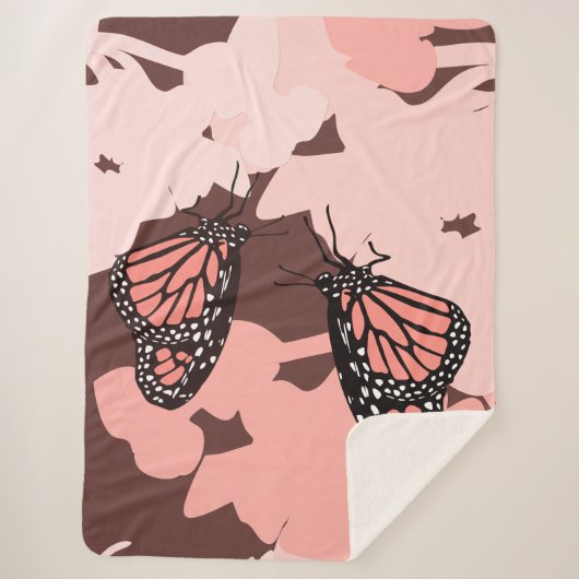 Couverture Sherpa Fille Rose Nourrir Monarque Papillon Paire (Devant)