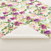 Couverture Sherpa Fille Rose Peach Purple Burgundy Aquarelle Florale (3/4)