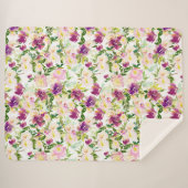 Couverture Sherpa Fille Rose Peach Purple Burgundy Aquarelle Florale (Devant (Horizontal))