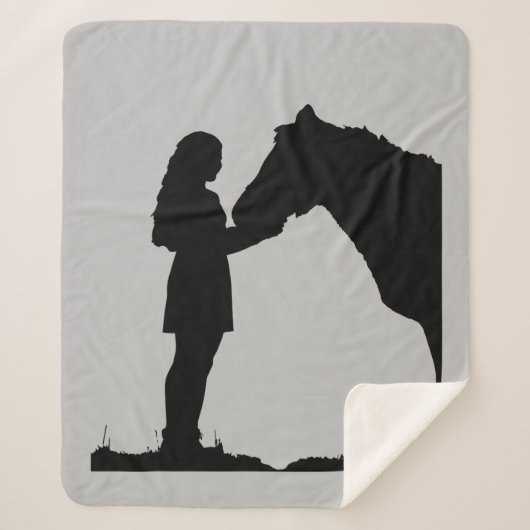 Couverture Sherpa Fille & Son Cheval amour Chevaux Silhouette (Devant)