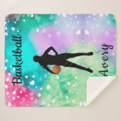 Couverture Sherpa Filles Basketball Aquarelle avec Coeurs flottants (Devant (Horizontal))