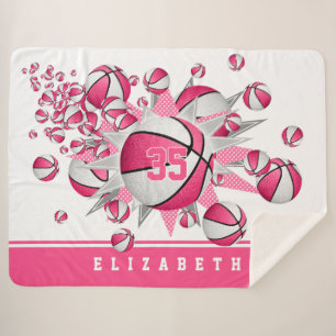 Couverture Sherpa filles basketballs rose étoiles personnalisées