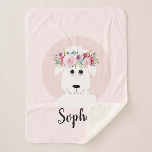 Couverture Sherpa Filles Cute Floral Aquarelle Moutons et nom (Devant)