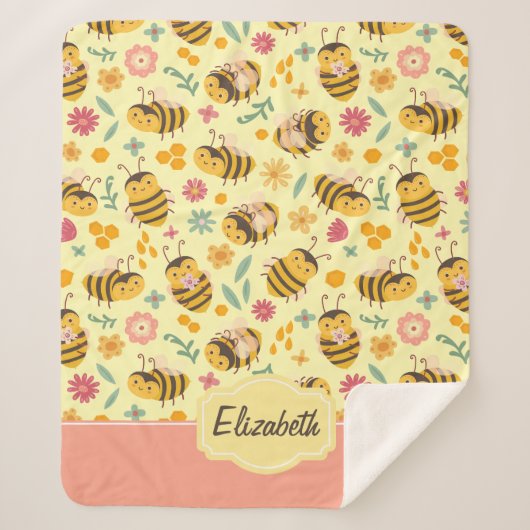 Couverture Sherpa Filles mignonne Bumble Bee Printemps Floral Patter (Devant)