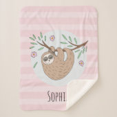 Couverture Sherpa Filles mignonne rose couchage Sloth et nom Enfants (Devant)