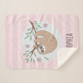 Couverture Sherpa Filles mignonne rose couchage Sloth et nom Enfants (Devant (Horizontal))