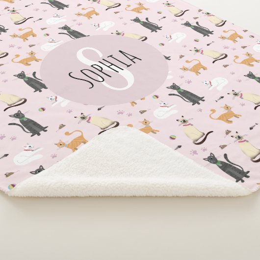 Couverture Sherpa Filles mignonne Rose Kitty Chat Motif & Nom Enfant (3/4)
