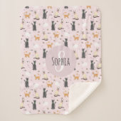 Couverture Sherpa Filles mignonne Rose Kitty Chat Motif & Nom Enfant (Devant)