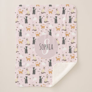 Couverture Sherpa Filles mignonne Rose Kitty Chat Motif & Nom Enfant